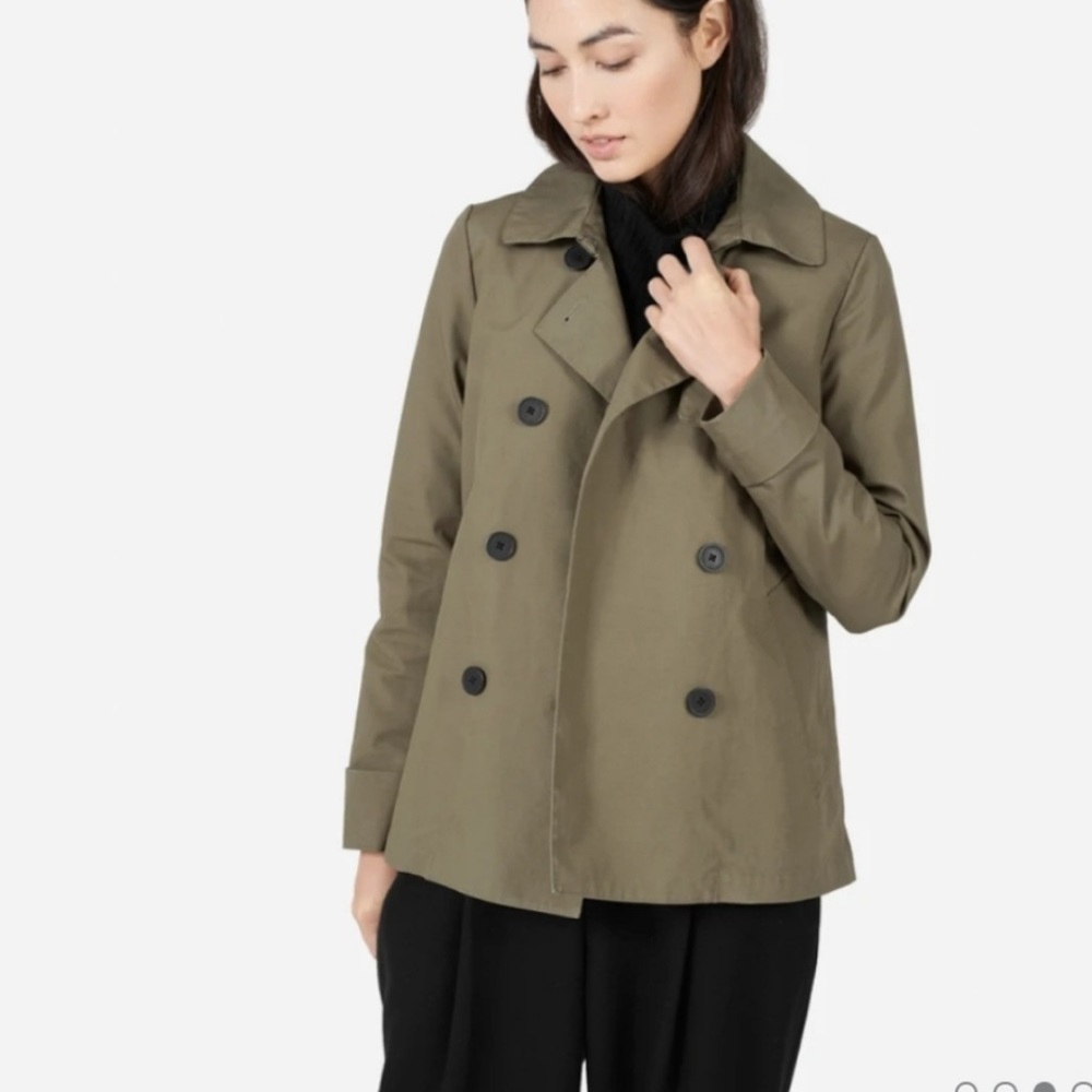 Everlane Olive Green Double-Breasted Trench Coat